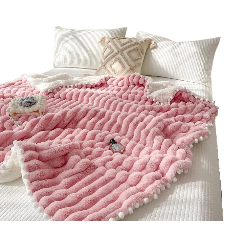 Anyhouz Blanket Deep Pink Tuscan Faux Rabbit Fur Autumn Winter Warm Wool Weighted Blanket Soft Cozy Warmth Sofa Blankets 120x150cm-Blankets-PEROZ Accessories