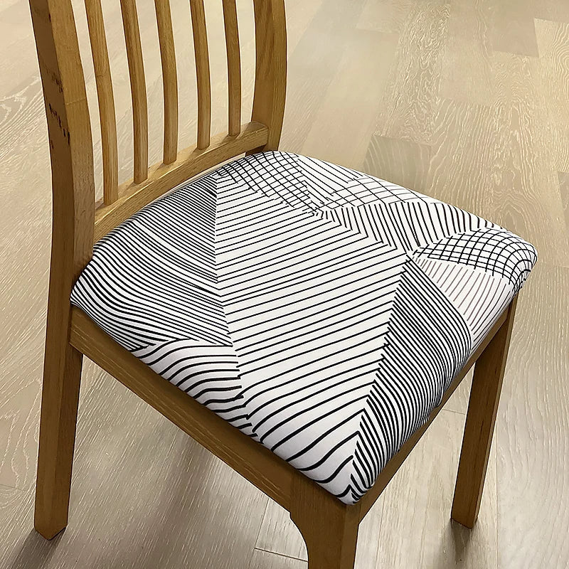 Anyhouz Chair Cover White Simple Linear Pattern Design Stretch Seat Cover for Home Dinning Kitchen Washable Removable-Chair Cover-PEROZ Accessories