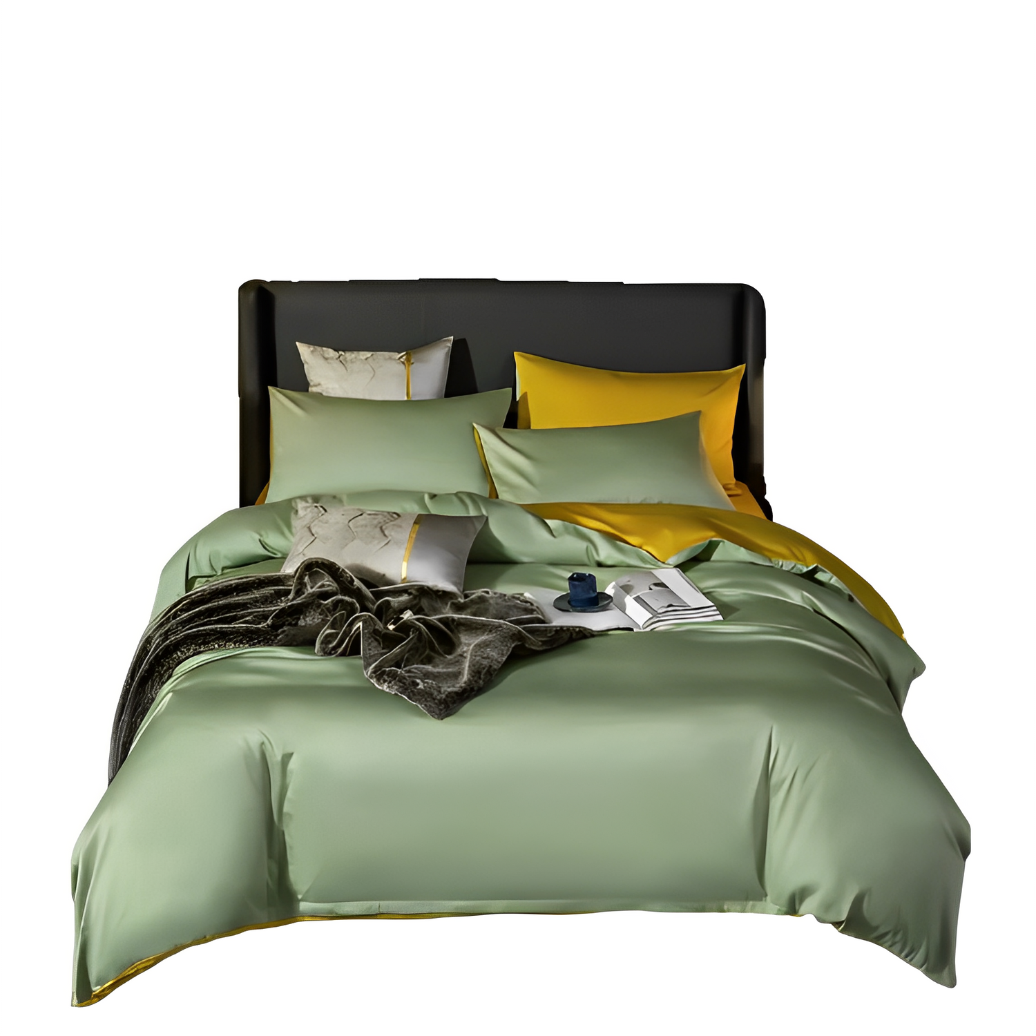 Anyhouz Duvet Comforter Set Queen Green/ Yellow Egyptian Cotton Thick Blanket Bedspread 4 Pcs Bed Set-Comforter-PEROZ Accessories