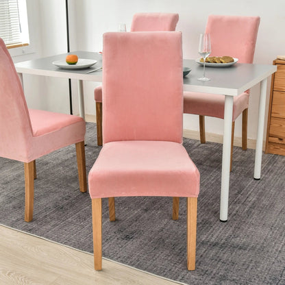 Anyhouz Chair Cover Pink Velvet Plush Stretch Chair Slipcover Elastic Spandex Chair Cover for Dining Room Kitchen Wedding Banquet Hotel-Chair Cover-PEROZ Accessories