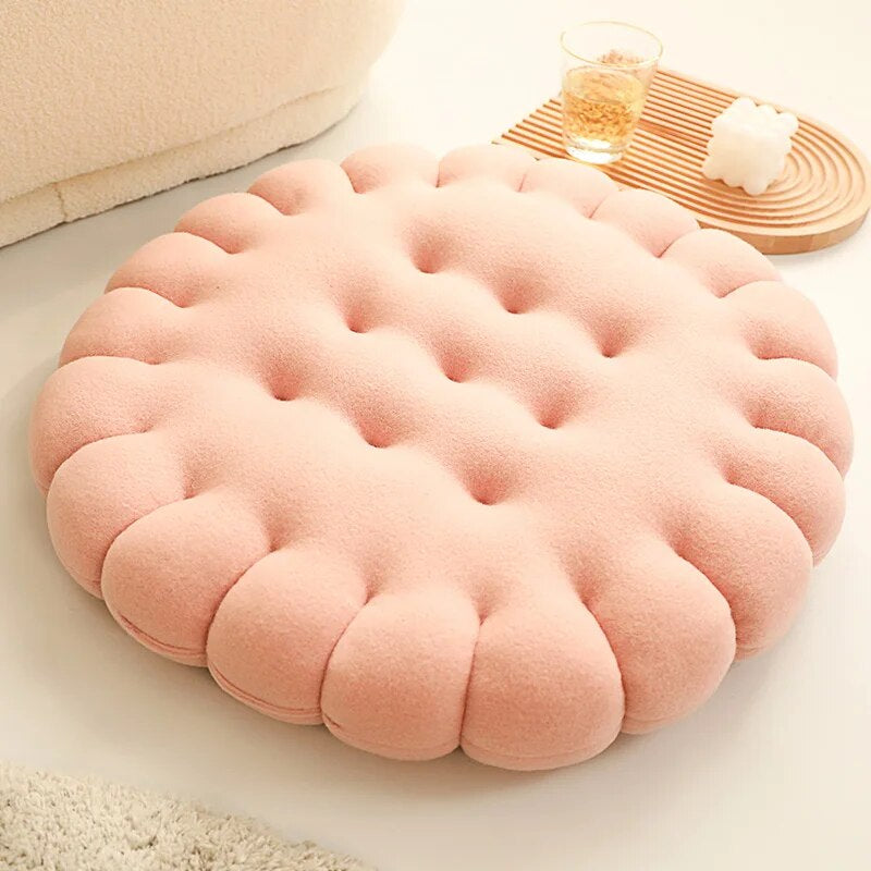 Anyhouz Plush Pillow Light Brown Round Biscuit Shape Stuffed Soft Pillow Seat Cushion Room Decor-Pillow-PEROZ Accessories