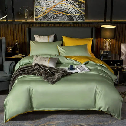 Anyhouz Duvet Comforter Set Queen Green/ Yellow Egyptian Cotton Thick Blanket Bedspread 4 Pcs Bed Set-Comforter-PEROZ Accessories