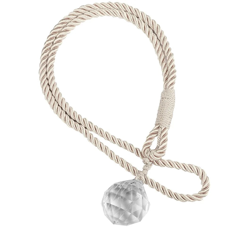 Anyhouz Curtain Tie Beige Crystal Curtain Tieback Weave Cord Beaded Hanging Curtain Holder Buckle Rope Tie-Curtain Tie-PEROZ Accessories