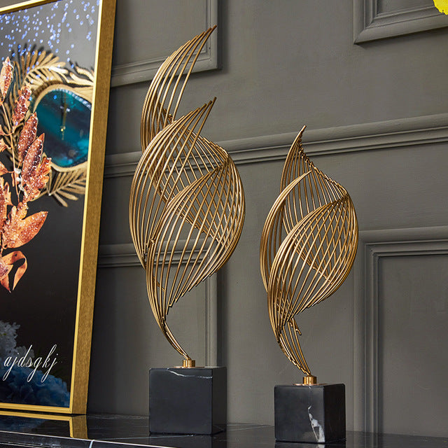 Anyhouz 46cm Spiral Leaves Luxury Gold Metal Tabletop Home Decor Modern Art Living Room Display House Decorative Crafts Metal Ornaments-Tabletop Decor-PEROZ Accessories