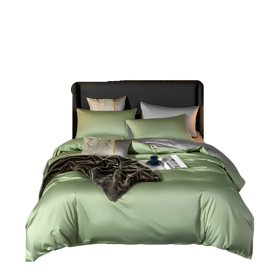 Anyhouz Duvet Comforter Set Double Green/ Light Grey Egyptian Cotton Thick Blanket Bedspread 4 Pcs Bed Set-Comforter-PEROZ Accessories