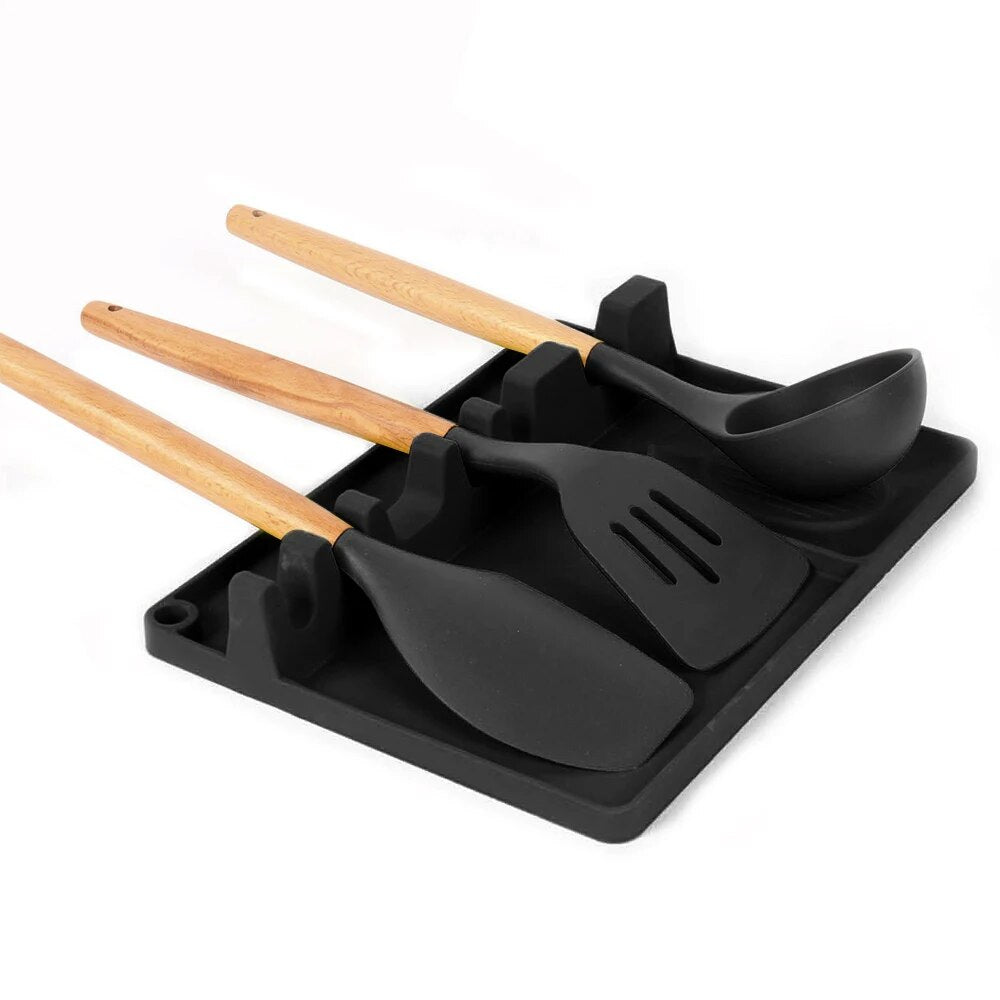 Anygleam Spoon Rest Black Medium Kitchen Pan Pot Cover Lid Rack Stand Organizer Fork Spatula Rack Holder Stand Tableware Storage Rack Holder-PEROZ Accessories