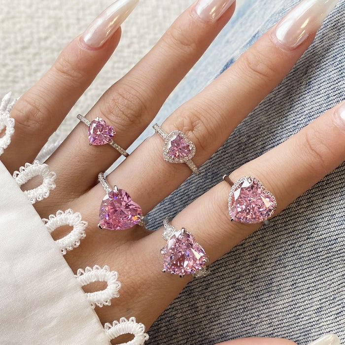 Anyco Ring Rose Gold Dylam Heart Shape Diamond Ring Rhodium Plated Sterling Silver 8A Zircon Romantic Rings-Rings-PEROZ Accessories