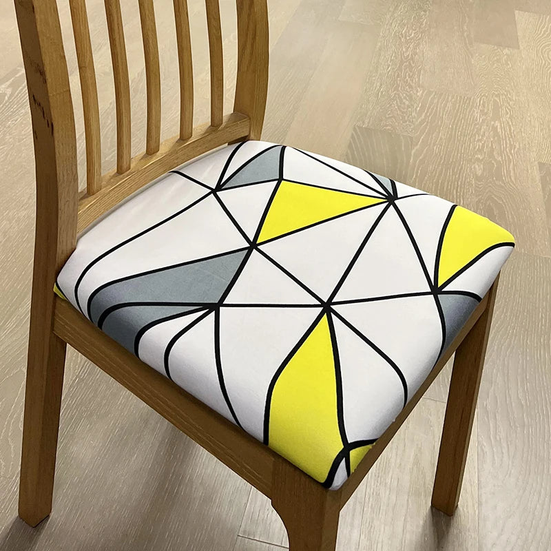 Anyhouz Chair Cover Yellow White and Grey Triangular Design Stretch Seat Cover for Home Dinning Kitchen Washable Removable-Chair Cover-PEROZ Accessories