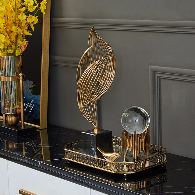 Anyhouz 46cm Spiral Leaves Luxury Gold Metal Tabletop Home Decor Modern Art Living Room Display House Decorative Crafts Metal Ornaments-Tabletop Decor-PEROZ Accessories