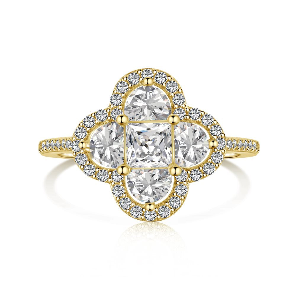 Anyco Ring 18K Gold Plated Four Leaf Clover Ring For Women 925 Silver Jewelry Cz Cubic Zirconia Diamond Rings-Rings-PEROZ Accessories