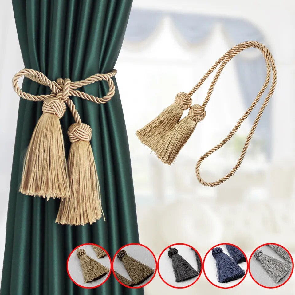 Anyhouz Curtain Tie Charcoal Tassel Curtain Gold Tiebacks for Curtains Rope Holder Accessories-Curtain Tie-PEROZ Accessories