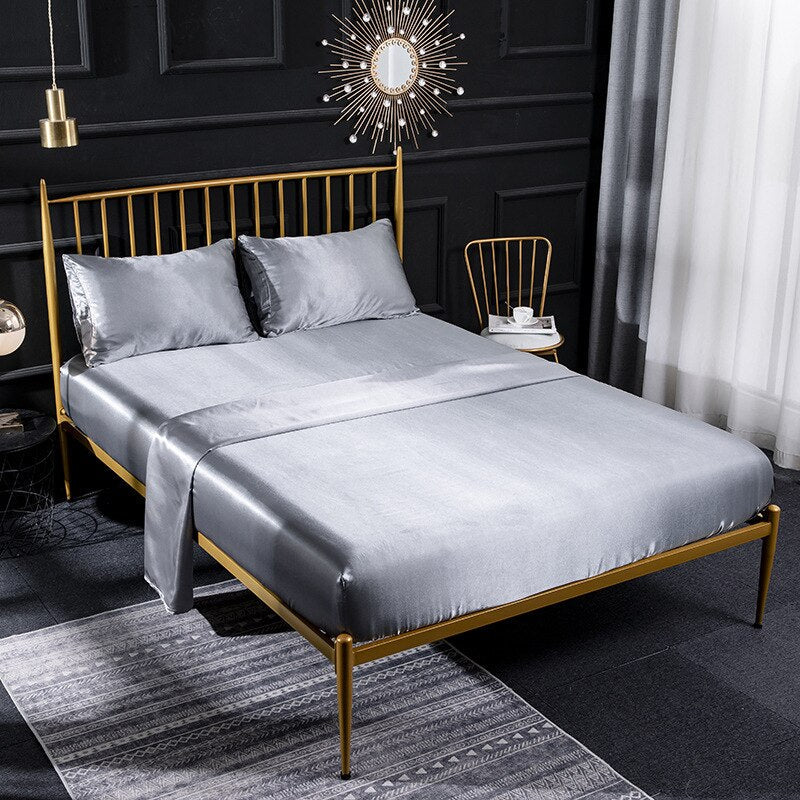Anyhouz Fitted Sheet Full Size Grey Luxury Silky Beddings Set with Pillow Cases-Beddings-PEROZ Accessories