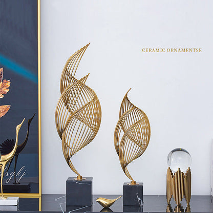 Anyhouz 46cm Spiral Leaves Luxury Gold Metal Tabletop Home Decor Modern Art Living Room Display House Decorative Crafts Metal Ornaments-Tabletop Decor-PEROZ Accessories