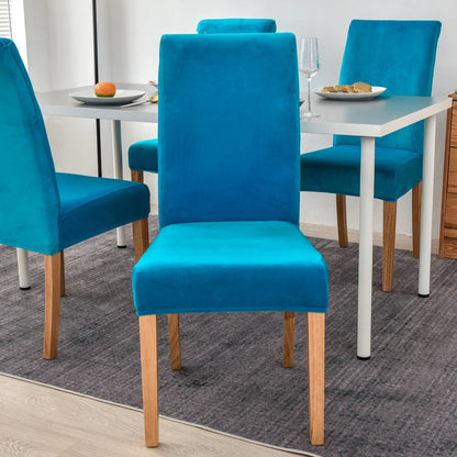 Anyhouz Chair Cover Blue Velvet Plush Stretch Chair Slipcover Elastic Spandex Chair Cover for Dining Room Kitchen Wedding Banquet Hotel-Chair Cover-PEROZ Accessories