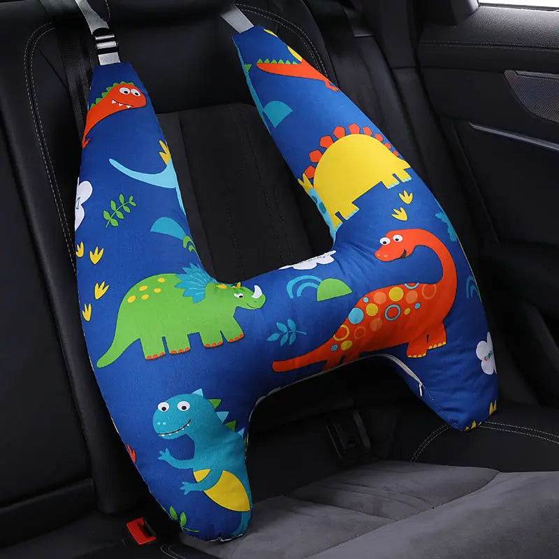 Anypack Car Travel Pillow UShape Blue Dinosaur Pattern Children Travel Pillow Cushion for Car Seat, Safety Neck Pillow for Kids-Neck Pillow-PEROZ Accessories