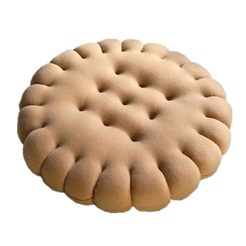 Anyhouz Plush Pillow Light Brown Round Biscuit Shape Stuffed Soft Pillow Seat Cushion Room Decor-Pillow-PEROZ Accessories