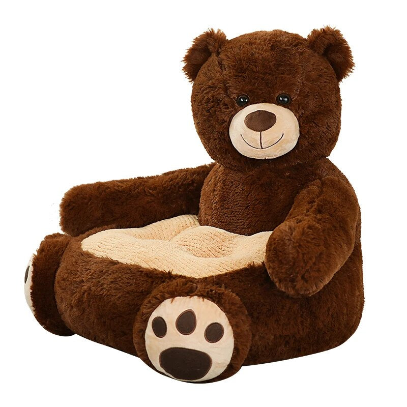 Anykidz Sofa Dark Brown Bear Skin/ Cover Only No Filling Inside Animal Shape Stuffed Soft Sofa Seat Cushion Room Decor for Kids-Kids Sofa-PEROZ Accessories
