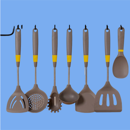 Anygleam Cooking Utensil 7 Set Khaki Heat Resistant Tools with 1 Storage for Spatula Kit Kitchen Accessories Kitchenware for Nonstick Cookware-Spatula and Shovel-PEROZ Accessories