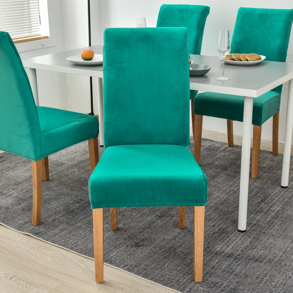 Anyhouz Chair Cover Peacock Blue Velvet Plush Stretch Chair Slipcover Elastic Spandex Chair Cover for Dining Room Kitchen Wedding Banquet Hotel-Chair Cover-PEROZ Accessories