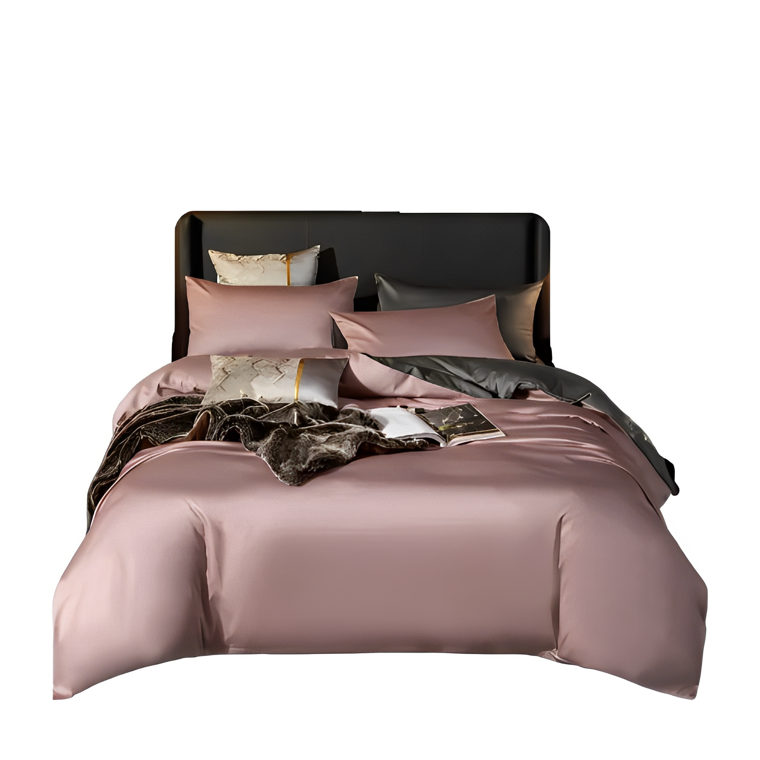 Anyhouz Duvet Comforter Set King Pink/ Deep Grey Egyptian Cotton Thick Blanket Bedspread 6 Pcs Bed Set-Comforter-PEROZ Accessories