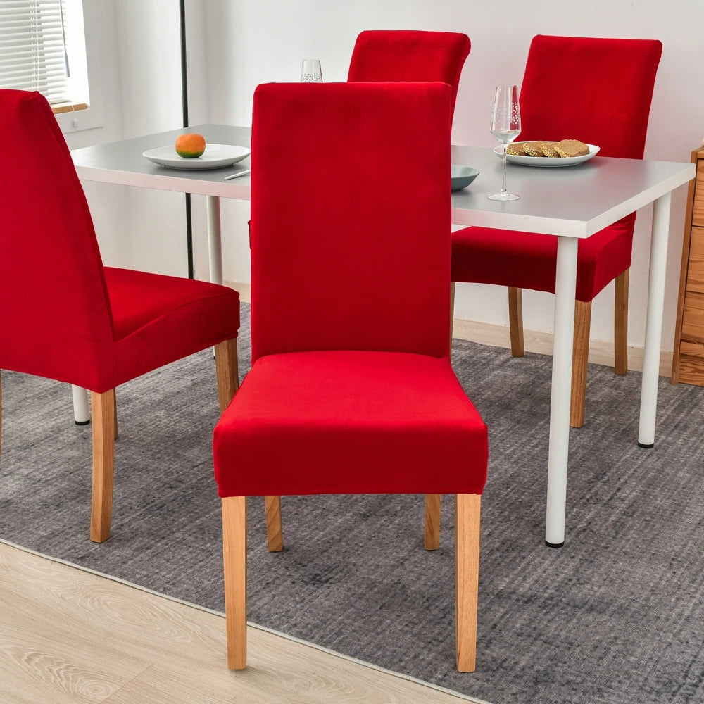 Anyhouz Chair Cover Red Velvet Plush Stretch Chair Slipcover Elastic Spandex Chair Cover for Dining Room Kitchen Wedding Banquet Hotel-Chair Cover-PEROZ Accessories
