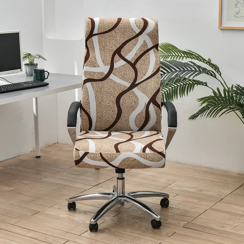 Anyhouz Office Chair Cover Brown Wave Line Medium Non-Slip Rotating Seat Case Universal Armrest Chair Protector-Chair Cover-PEROZ Accessories