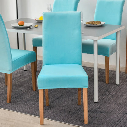 Anyhouz Chair Cover Aqua Blue Velvet Plush Stretch Chair Slipcover Elastic Spandex Chair Cover for Dining Room Kitchen Wedding Banquet Hotel-Chair Cover-PEROZ Accessories