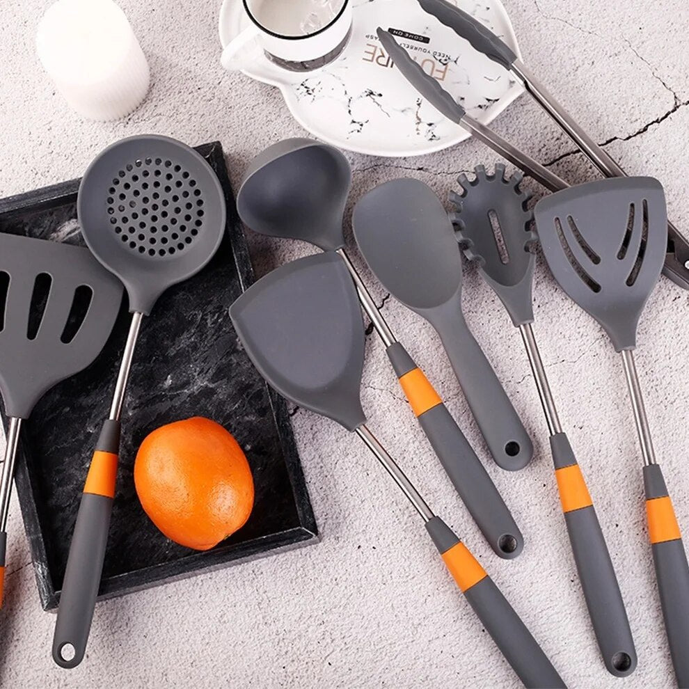 Anygleam Cooking Utensil 7 Set Khaki Heat Resistant Tools with 1 Storage for Spatula Kit Kitchen Accessories Kitchenware for Nonstick Cookware-Spatula and Shovel-PEROZ Accessories