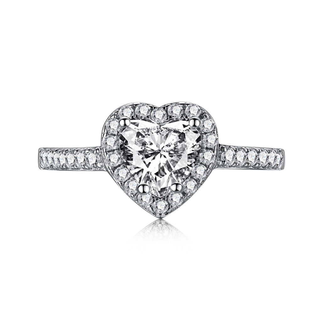 Anyco Ring Silver Dylam Heart Shape Diamond Ring Rhodium Plated Sterling Silver 8A Zircon Romantic Rings-Rings-PEROZ Accessories