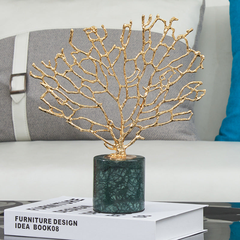 Anyhouz 25cm Tree Snowflake Tabletop Home Decor Modern Art Living Room Display House Decorative Crafts Metal Ornaments with Marble Base-Tabletop Decor-PEROZ Accessories