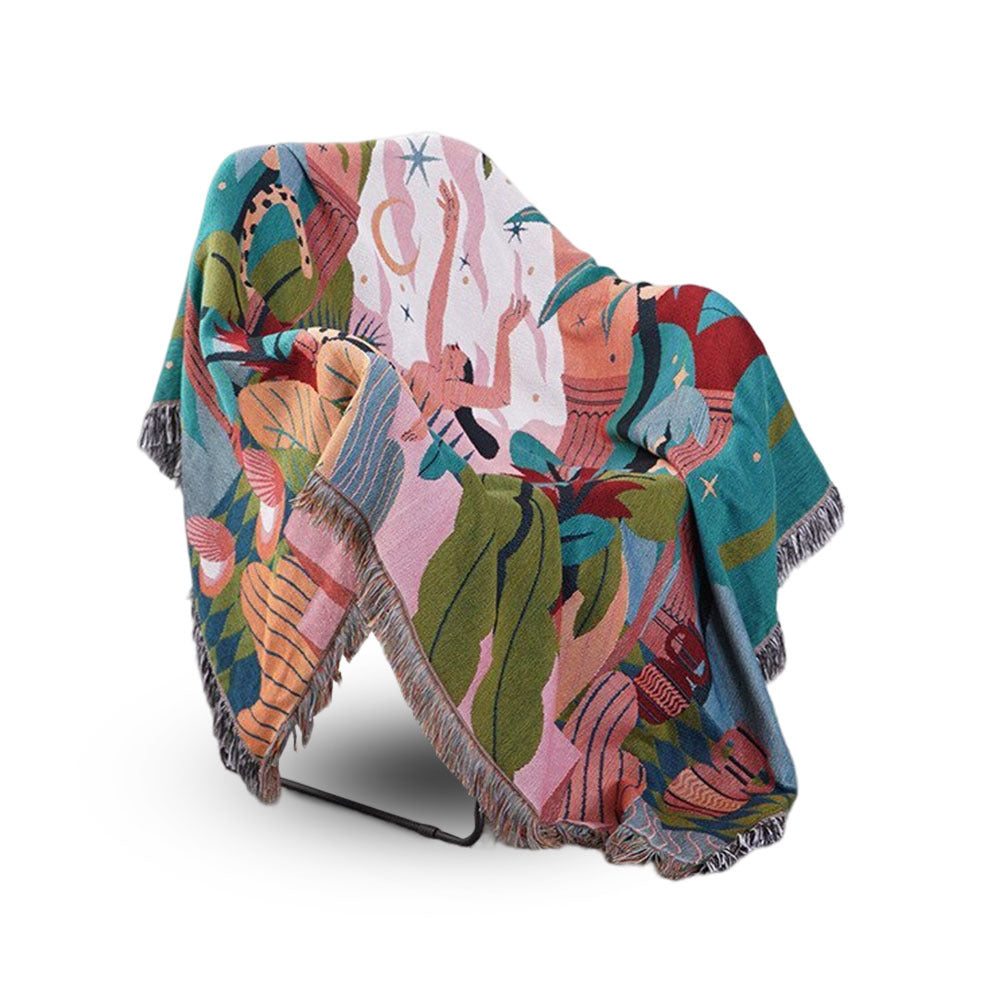 Anyhouz Blue Blanket Multi-function Forest Dancer Throw 2 Sides Sofa Covers Tassel Cobertor Dust Cover Air Conditioning Blankets for Bed 160*220cm-Blankets-PEROZ Accessories