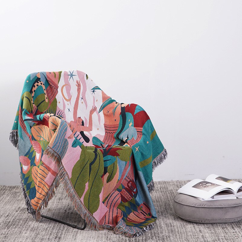 Anyhouz Blue Blanket Multi-function Forest Dancer Throw 2 Sides Sofa Covers Tassel Cobertor Dust Cover Air Conditioning Blankets for Bed 160*220cm-Blankets-PEROZ Accessories