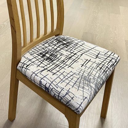 Anyhouz Chair Cover White with Black Sketch Lines Design Stretch Seat Cover for Home Dinning Kitchen Washable Removable-Chair Cover-PEROZ Accessories