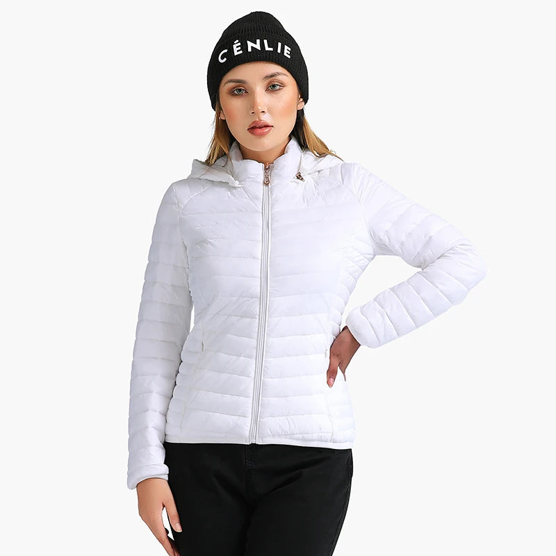 Anychic Womens Padded Puffer Jacket 4XL White Coat With Hood Outdoor Warm Lightweight Outwear With Storage Bag-Coats &amp; Jackets-PEROZ Accessories