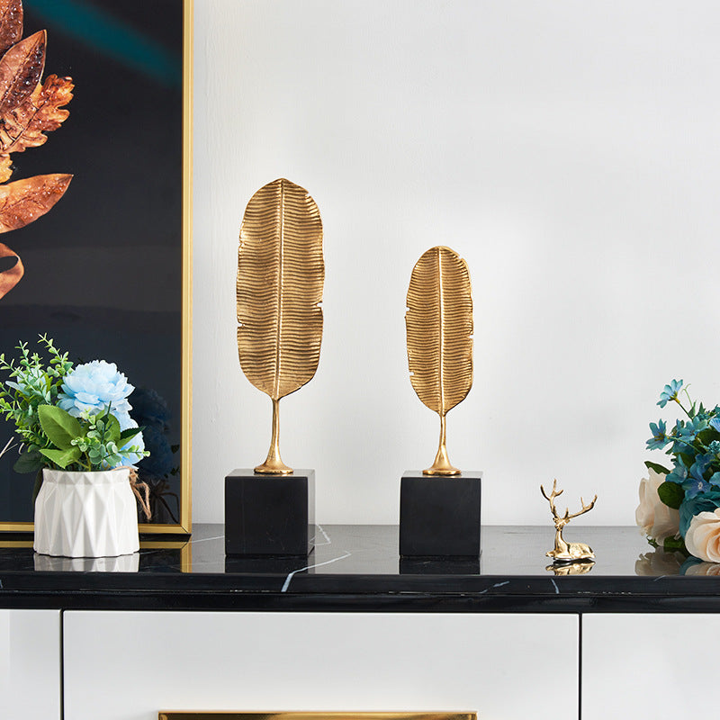 Anyhouz 31cm Gold eather Sculptures Tabletop Home Decor Modern Art Living Room Display House Decorative Crafts Metal Ornaments-Ornaments-PEROZ Accessories