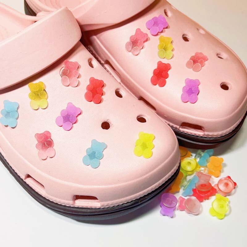 Anykidz 10pcs Gradient Green Bear Shoe Charm Accessories Jeans Clogs Pendant Pin Eraser Type Designer Ornament Jibbitz for Crocs-Shoe Charms-PEROZ Accessories