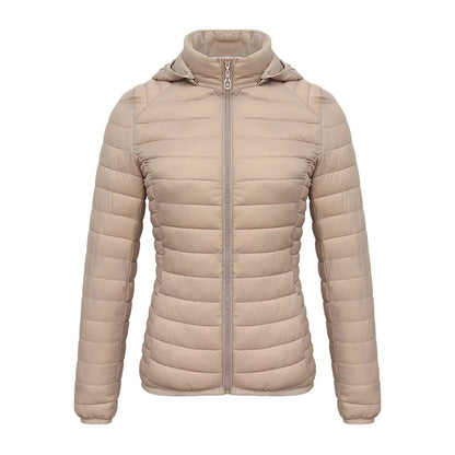 Anychic Womens Padded Puffer Jacket 5XL Beige Solid Lightweight Warm Outdoor Parka Clothing With Detachable Hood-Coats &amp; Jackets-PEROZ Accessories