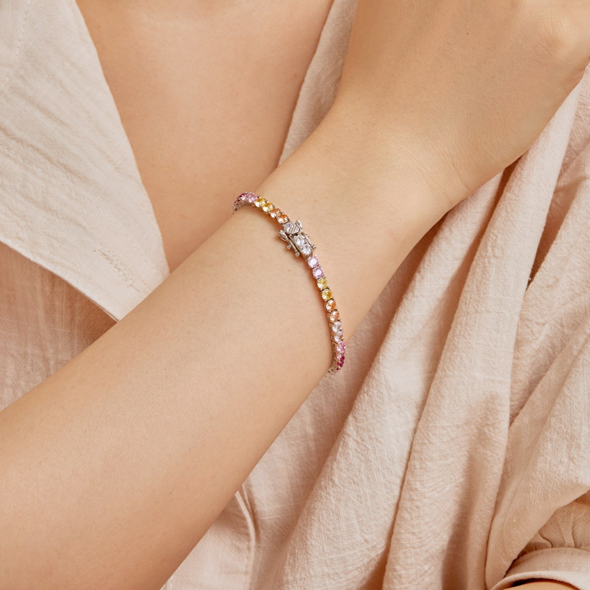 Anyco Bracelet Rainbow Adjustable Zircon Tennis Chain Bracelet 18cm Jewelry Women Multicolored S925 Silver Iced Out Diamond Tennis Bracelet-Bracelets-PEROZ Accessories