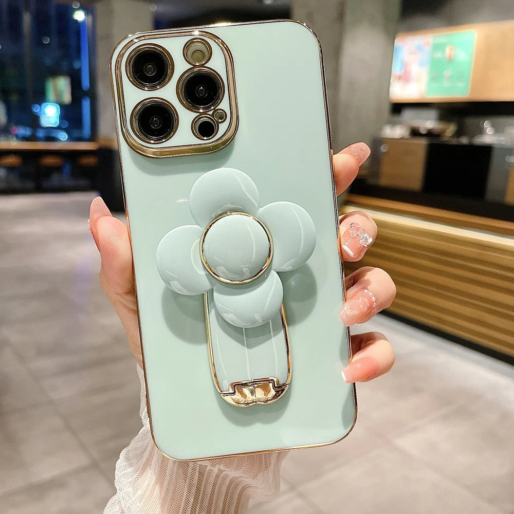 Anymob iPhone Case Shockproof Green Plating Silicone Case Flower Rotating Windmill Bracket Cover-Mobile Phone Cases-PEROZ Accessories