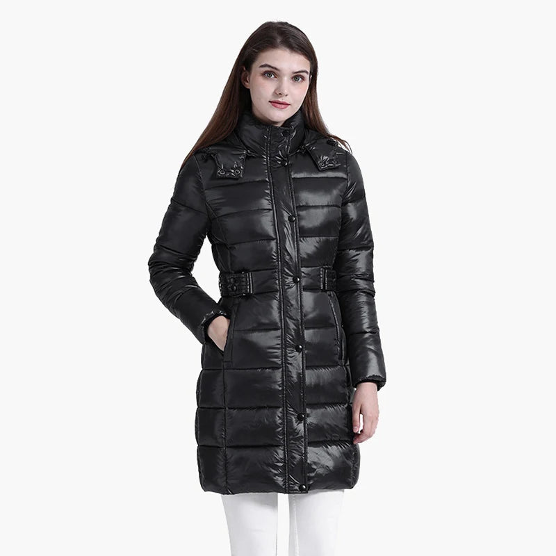 Anychic Womens Padded Puffer Jacket Medium Black Hooded Long Thick Puffer Jackets For Women Fashion Coats Casual Waterproof Outerwear-Coats &amp; Jackets-PEROZ Accessories