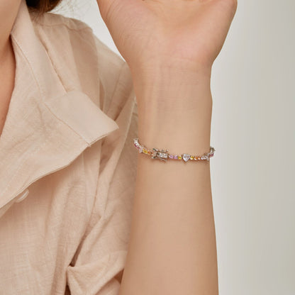 Anyco Bracelet Trendy Multi Color S925 Silver Pink Diamond Bracelet 17cm Bling Cz Cubic Zircon Pear Shape Bracelets For Women Jewelry-Bracelets-PEROZ Accessories