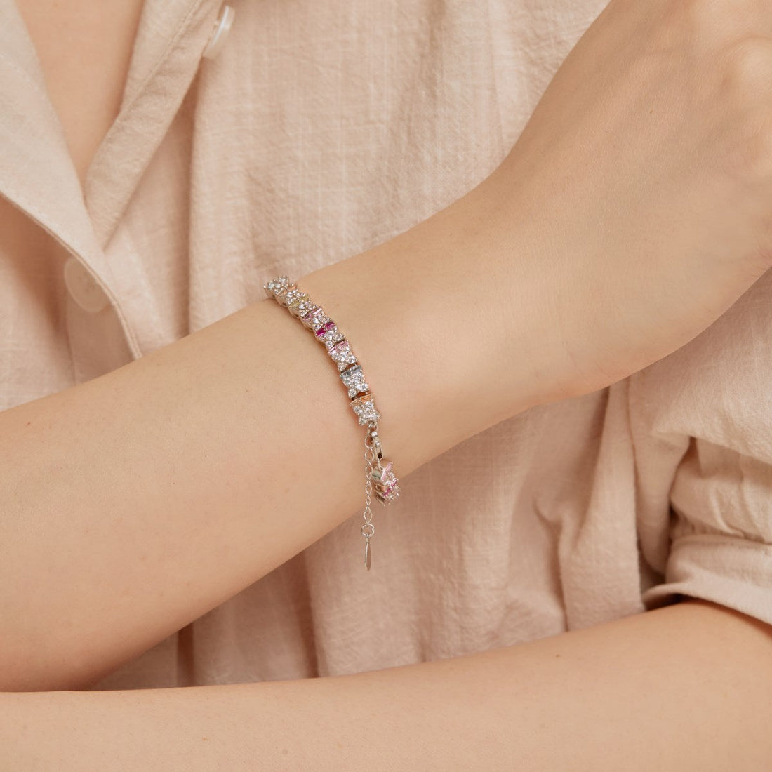Anyco Bracelet Fine Jewelry Multi-Color S925 Silver Rainbow 5A Cz Cubic Zirconia Stone Diamond Tennis Chain Bracelets Women-Bracelets-PEROZ Accessories
