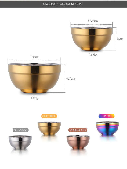 Anygleam Silver 5Pcs Big Stainless Steel Rice Bowl Single Anti-Scalding Layer Cooking Utensil-Kitchen &amp; Dining-PEROZ Accessories
