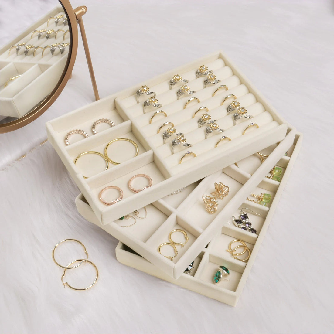 Anyhouz Jewelry Storage Beige Design H Display Tray Drawer Storage Jewellery Holder For Ring Earrings Necklace Bracelet-Jewellery Holders &amp; Organisers-PEROZ Accessories