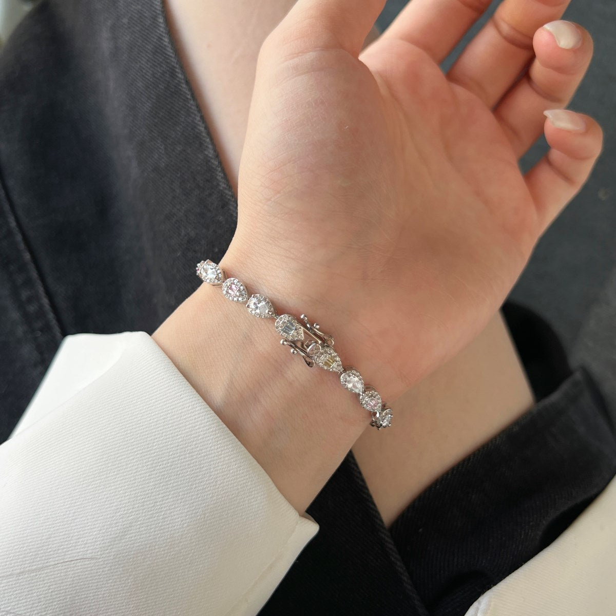 Anyco Bracelet Multicolored Pear Fruit Shape Rainbow Stones S925 Silver Fine Jewelry Colorful Zircons Tennis Bracelets For Women-Bracelets-PEROZ Accessories