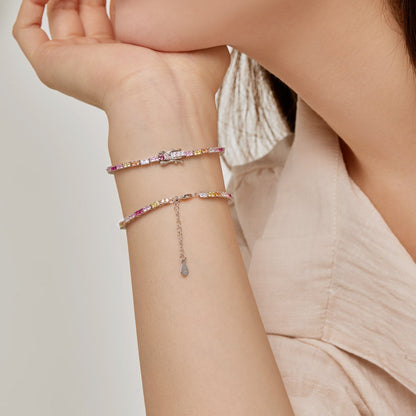 Anyco Bracelet Minimalist Adjustable Heart Shape 16cm Colorful Diamond Tennis Cubic Zirconia Cz Rainbow Zircon Jewelry Bracelets Bangles Women-Bracelets-PEROZ Accessories
