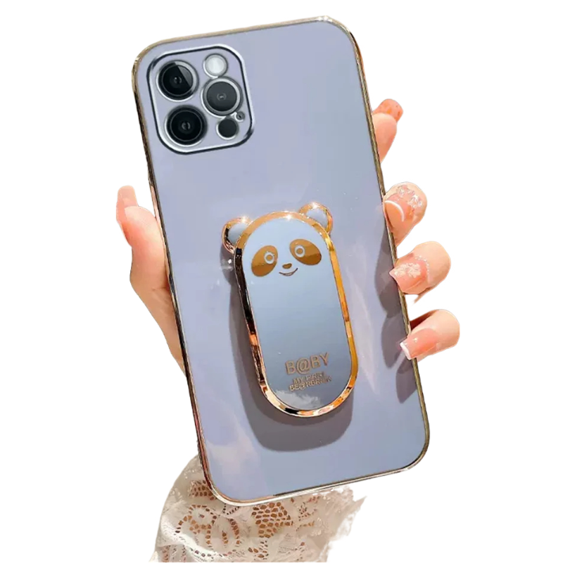Anymob iPhone Case Shockproof Blue Plating Lovely Panda Fold Stand Phone Case Soft Silicone Cover-Mobile Phone Cases-PEROZ Accessories