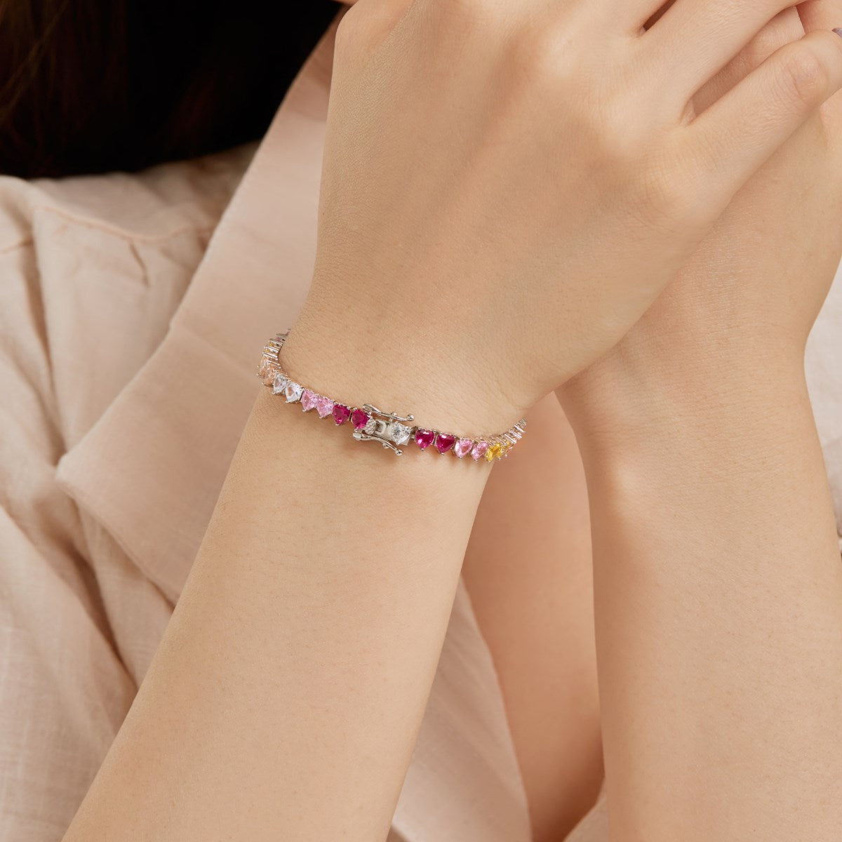 Anyco Bracelet Color Joyful Rainbow Cubic Zirconia 925 Sterling Silver Bracelet 16+3cm For Women Cubic Zirconia Tennis Bracelets-Bracelets-PEROZ Accessories