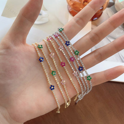 Anyco Bracelet Silver Bracelet Women Blue Flower Charm 5A Cubic Zirconia Chain 925 Sterling silver Tennis Bangles-Bracelets-PEROZ Accessories