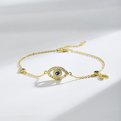 Anyco Bracelet High Quality Women Luxury Gold Plated Diamond Bracelet Jewelry Blue Stone Eyes Bracelets For Women-Bracelets-PEROZ Accessories